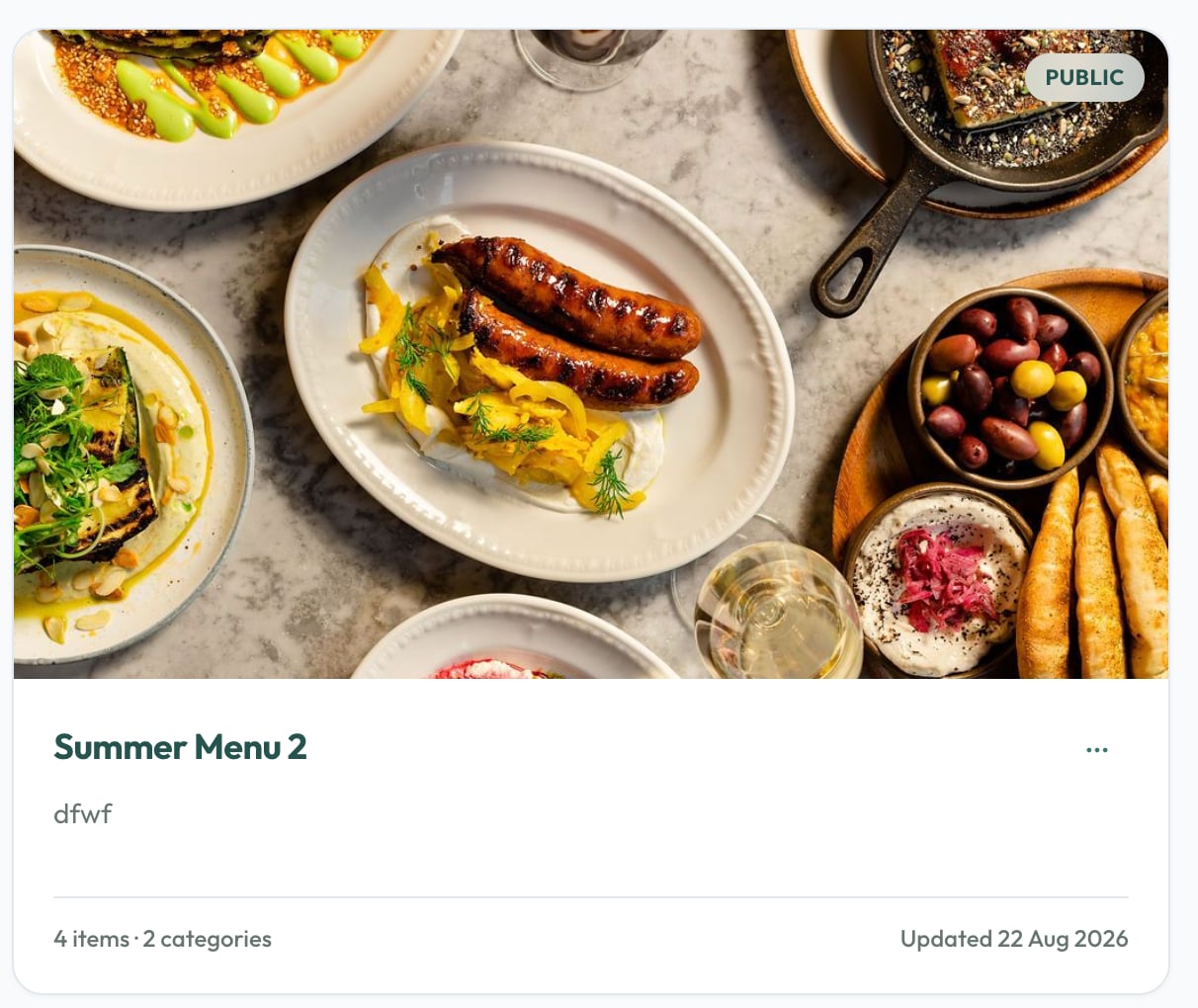 Spring menu dishes