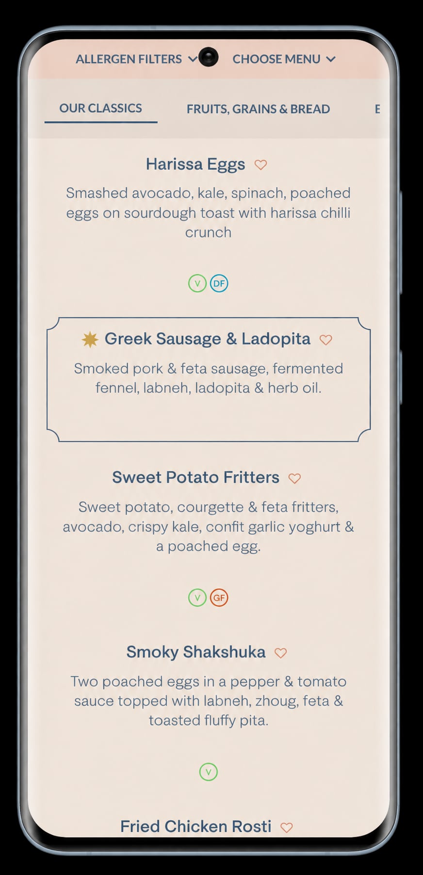 Brother Marcus breakfast menu on a phone