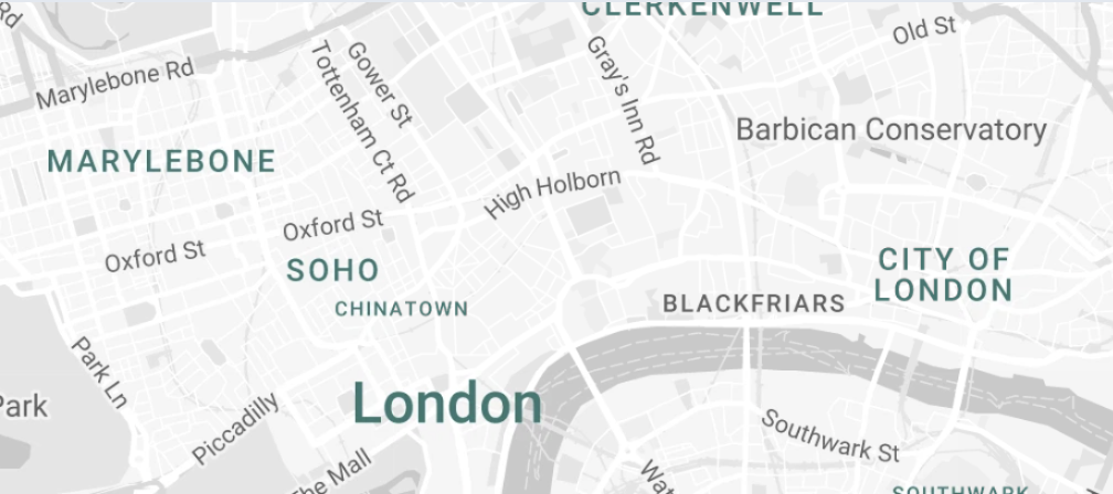 Street map of central London with illustrative guest attention hotspots